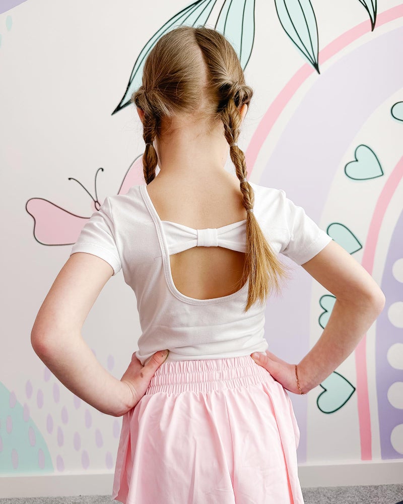 Stelle Leotard for Girls Ballet Dance Leotard Gymnastics Outfits with Bow Back (Toddler/Little/Big Kids) (White, 9-10 Years) - Image 3